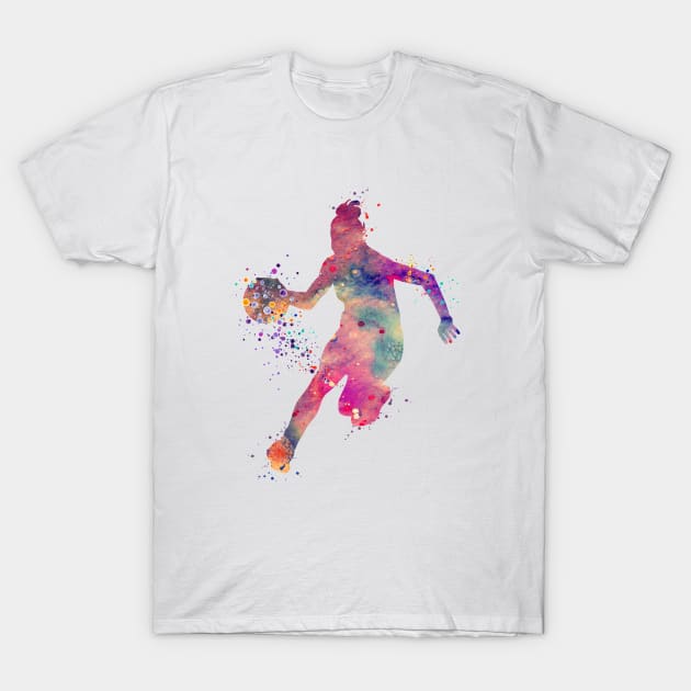 Girl Basketball Dribble Watercolor Silhouette T-Shirt by LotusGifts